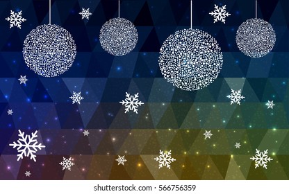 Dark blue, Green vector christmas polygon background. Low poly Illustration consisting of triangles with snowflakes. Texture, seamless background of New Year celebration.