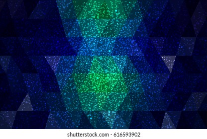 Dark Blue, Green vector christmas polygon background. Low poly Illustration consisting of triangles with snowflakes. Texture background of New Year celebration.