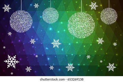 Dark Blue Green vector christmas polygon background. Low poly Illustration consisting of triangles with snowflakes. Texture, seamless background of New Year celebration.