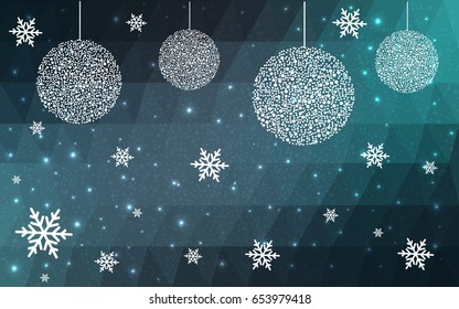 Dark Blue Green vector christmas postcard low polygon background. Illustration consisting of triangles. Abstract triangular polygonal origami or crystal design of New Year celebration.