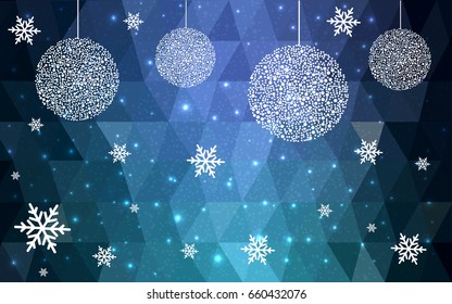 Dark Blue Green vector christmas polygon background. Low poly Illustration consisting of triangles with snowflakes. Texture, seamless background of New Year celebration.