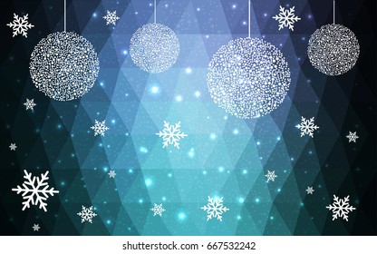 Dark Blue Green vector christmas polygon background. Low poly Illustration consisting of triangles with snowflakes. Texture, seamless background of New Year celebration.