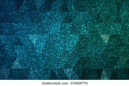 Dark Blue, Green vector christmas polygon background. Low poly Illustration consisting of triangles with snowflakes. Texture background of New Year celebration.