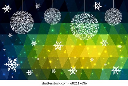 Dark Blue Green vector christmas postcard low polygon background. Illustration consisting of triangles. Abstract triangular polygonal origami or crystal design of New Year celebration.