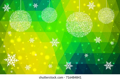 Dark Blue Green vector christmas postcard low polygon background. Illustration consisting of triangles. Abstract triangular polygonal origami or crystal design of New Year celebration.