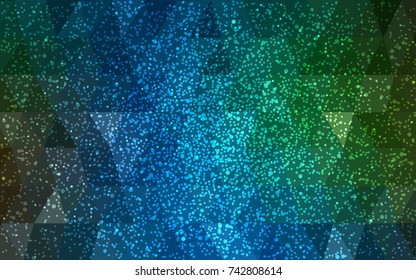 Dark Blue, Green vector christmas polygon background. Low poly Illustration consisting of triangles with snowflakes. Texture background of New Year celebration.
