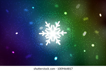 Dark Blue, Green vector cover with beautiful snowflakes. Decorative shining illustration with snow on abstract template. The pattern can be used for year new  websites.