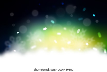 Dark Blue, Green vector cover with beautiful snowflakes. Decorative shining illustration with snow on abstract template. New year design for your business advert.