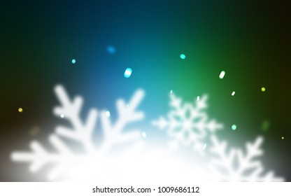 Dark Blue, Green vector cover with beautiful snowflakes. Glitter abstract illustration with crystals of ice. New year design for your ad, poster, banner.