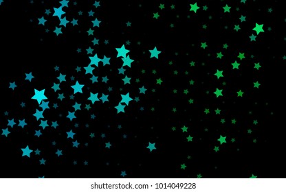 Dark Blue, Green vector cover with small and big stars. Decorative shining illustration with stars on abstract template. Best design for your ad, poster, banner.