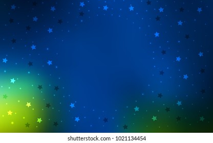 Dark Blue, Green vector cover with small and big stars. Stars on blurred abstract background with gradient. Best design for your ad, poster, banner.