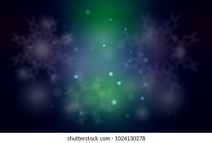 Dark Blue, Green vector cover with beautiful snowflakes. Modern geometrical abstract illustration with crystals of ice. New year design for your business advert.