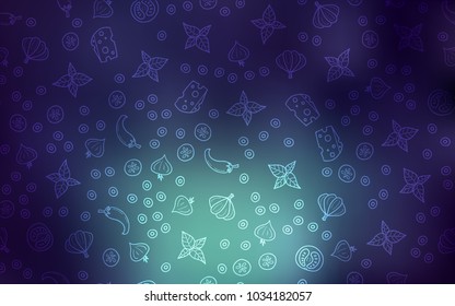 Dark Blue, Green vector cover with cuisine gourmet. Beautiful colored illustration with food in doodle style. Pattern for ads of breakfast, lunch, dinner.