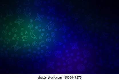 Dark Blue, Green vector cover with cuisine gourmet. Decorative shining illustration with food on abstract template. Design for ad, poster, banner of cafes or restaurants.