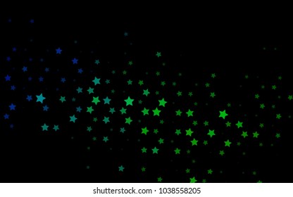 Dark Blue, Green vector cover with small and big stars. Decorative shining illustration with stars on abstract template. The pattern can be used for new year ad, booklets.