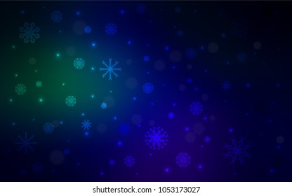 Dark Blue, Green vector cover with beautiful snowflakes. Glitter abstract illustration with crystals of ice. The pattern can be used for year new  websites.