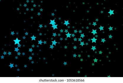 Dark Blue, Green vector cover with small and big stars. Decorative shining illustration with stars on abstract template. The pattern can be used for new year ad, booklets.