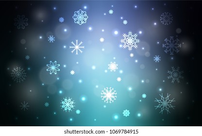 Dark Blue, Green vector cover with beautiful snowflakes. Blurred decorative design in xmas style with snow. The pattern can be used for year new  websites.