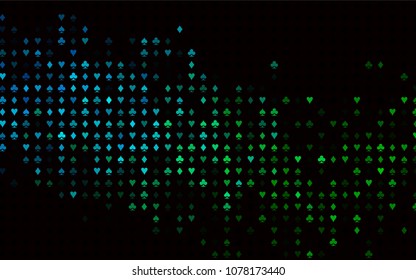 Dark Blue, Green vector cover with symbols of gamble. Shining illustration with hearts, spades, clubs, diamonds. Smart design for your business advert of casinos.