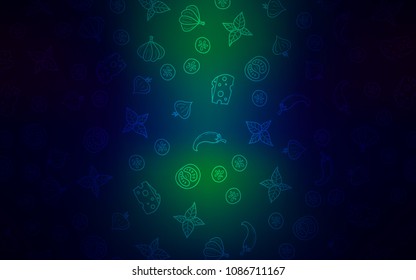 Dark Blue, Green vector cover with cuisine gourmet. Glitter abstract sketch with gourmet food. Template for meal cooking in kitchen.