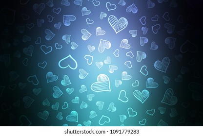 Dark Blue, Green vector cover with Shining hearts. Decorative shining illustration with hearts on abstract template. Beautiful design for your business advert of anniversary.