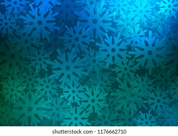 Dark Blue, Green vector cover with beautiful snowflakes. Modern geometrical abstract illustration with crystals of ice. The template can be used as a new year background.