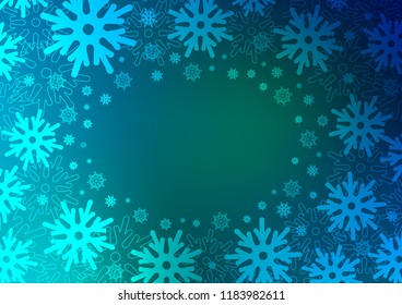 Dark Blue, Green vector cover with beautiful snowflakes. Decorative shining illustration with snow on abstract template. The pattern can be used for new year leaflets.