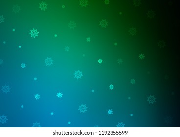 Dark Blue, Green vector cover with beautiful snowflakes. Decorative shining illustration with snow on abstract template. The pattern can be used for year new  websites.