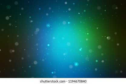 Dark Blue, Green vector cover with beautiful snowflakes. Modern geometrical abstract illustration with crystals of ice. The template can be used as a new year background.