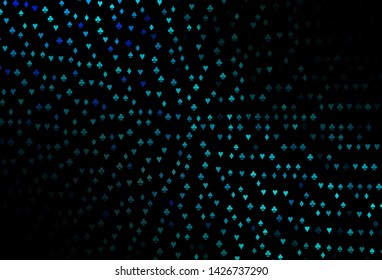 Dark Blue, Green vector cover with symbols of gamble. Blurred decorative design of hearts, spades, clubs, diamonds. Pattern for ads of parties, events in Vegas.