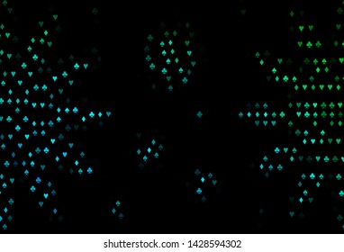 Dark Blue, Green vector cover with symbols of gamble. Illustration with set of hearts, spades, clubs, diamonds. Pattern for booklets, leaflets of gambling houses.