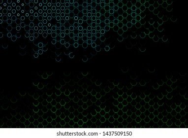 Dark Blue, Green vector cover with spots. Blurred bubbles on abstract background with colorful gradient. Design for posters, banners.