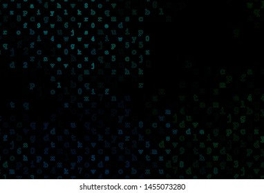 Dark Blue, Green vector cover with english symbols. Shining illustration with ABC symbols on abstract template. The pattern can be used as ads, poster, banner for books.