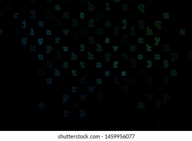 Dark Blue, Green vector cover with english symbols. Blurred design in simple style with signs of alphabet. Template can be used as a background for ads of typography.
