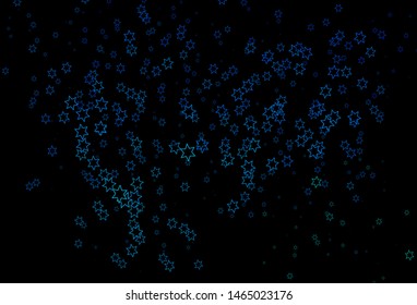 Dark Blue, Green vector cover with small and big stars. Stars on blurred abstract background with gradient. Smart design for your business advert.