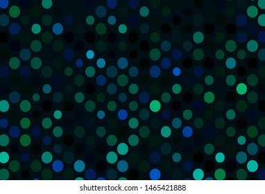 Dark Blue, Green vector cover with spots. Blurred decorative design in abstract style with bubbles. Pattern of water, rain drops.
