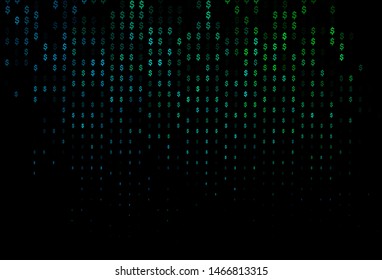 Dark Blue, Green vector cover with dollar, USD, usa signs. Colored symbols of all currency on white background. The pattern can be used for ad, booklets, leaflets of banks.