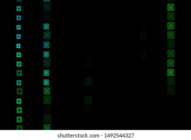 Dark Blue, Green vector cover in polygonal, circular style. Illustration with set of colorful rectangles, circles. Background for cell phones.