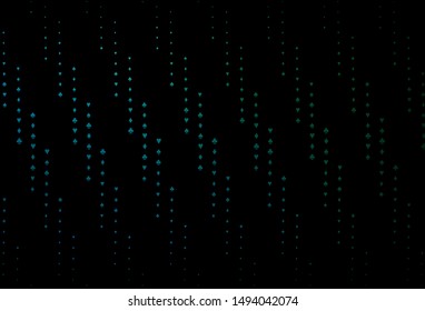 Dark Blue, Green vector cover with symbols of gamble. Colored illustration with hearts, spades, clubs, diamonds. Pattern for ads of parties, events in Vegas.