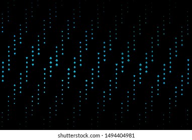 Dark Blue, Green vector cover with symbols of gamble. Colored illustration with hearts, spades, clubs, diamonds. Template for business cards of casinos.