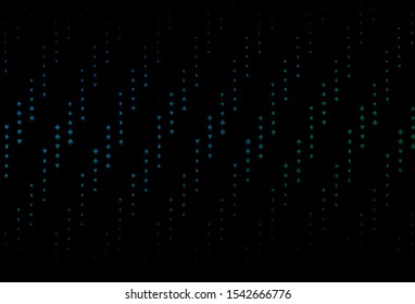 Dark Blue, Green vector cover with symbols of gamble. Glitter abstract sketch with isolated symbols of playing cards. Pattern for ads of parties, events in Vegas.