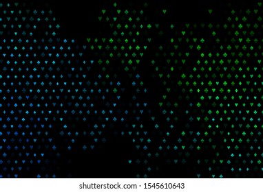 Dark Blue, Green vector cover with symbols of gamble. Colored illustration with hearts, spades, clubs, diamonds. Pattern for ads of parties, events in Vegas.