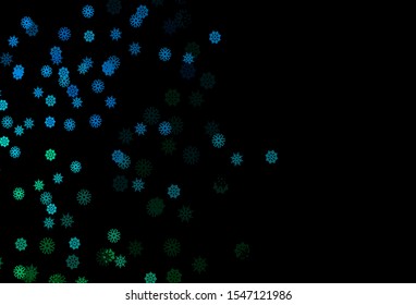 Dark Blue, Green vector cover with beautiful snowflakes. Snow on blurred abstract background with gradient. The pattern can be used for year new  websites.