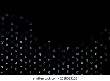 Dark blue, green vector cover with english symbols. Shining colorful illustration with isolated letters. Template can be used as a background for ads of typography.