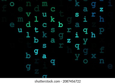 Tapa vectorial verde azul oscuro con símbolos ingleses. Signos de alfabeto coloreado con degradado sobre fondo blanco. El patrón se puede usar como anuncios, afiches, pancartas para libros.