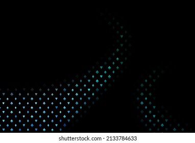 Dark blue, green vector cover with symbols of gamble. Blurred decorative design of hearts, spades, clubs, diamonds. Design for ad, poster, banner of gambling websites.