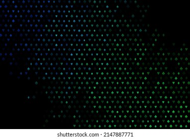 Dark Blue, Green vector cover with symbols of gamble. Colorful gradient with signs of hearts, spades, clubs, diamonds. Pattern for leaflets of poker games, events.