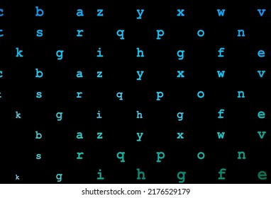 Dark blue, green vector cover with english symbols. Modern geometrical illustration with ABC english symbols. The pattern can be used for ad, booklets, leaflets of education.