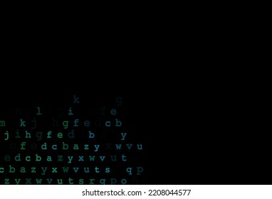 Dark blue, green vector cover with english symbols. Shining illustration with ABC symbols on abstract template. Template can be used as a background for ads of typography.