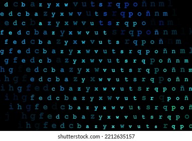 Dark blue, green vector cover with english symbols. Shining illustration with ABC symbols on abstract template. Template can be used as a background for ads of typography.